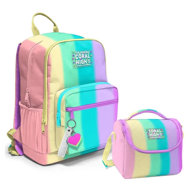 Coral High 2li Set Çizgili Desenli Okul Çantası Beslenme 23630