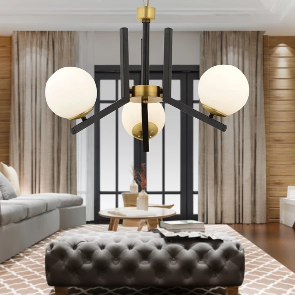 Apliqa Morgan 3 Lü Eskitme Siyah Modern Yatak Odası Mutfak Oturma Odası Salon Avize - Resim 2