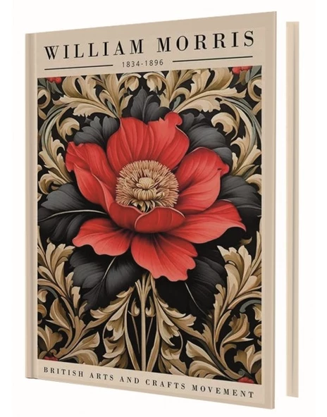 Deffter Wintage Art Red Flower (William Morris) 96 Yaprak Çizgili Sert Kapak Defter
