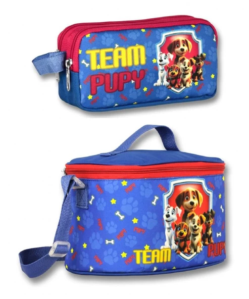 Cennec Team Pupy Erkek Çocuk Mavi-Kırmızı Isı Yalıtımlı Beslenme Çantası ve Kalemlik Seti ürün görseli
