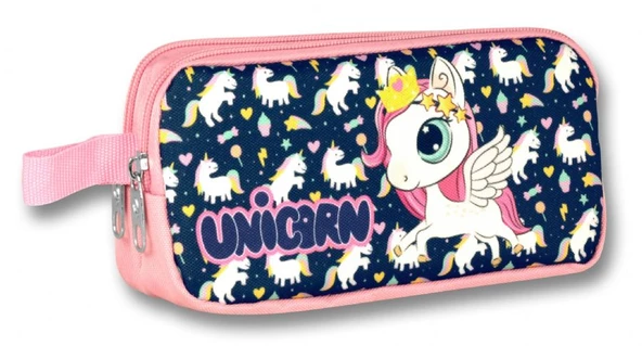 Cennec Unicorn Lacivert-Pembe Kız Çocuk Isı Yalıtımlı Beslenme Çantası ve Kalemlik Seti - Resim 3