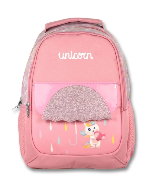 Ümit Çanta Cennec Kız Çocuk Pembe Simli Üç Gözlü Okul Çantası ve İki Gözlü Kalem Çantası Seti - Resim 2