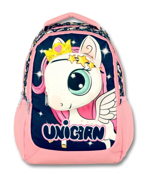 Cennec 3 Boyutlu Kız Çocuk Lacivert-Pembe Unicorn İlkokul Çantası ve Kalemlik Seti - Resim 2