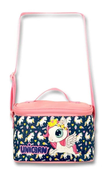 Cennec Unicorn Lacivert-Pembe Kız Çocuk Isı Yalıtımlı Beslenme Çantası ve Kalemlik Seti - Resim 2
