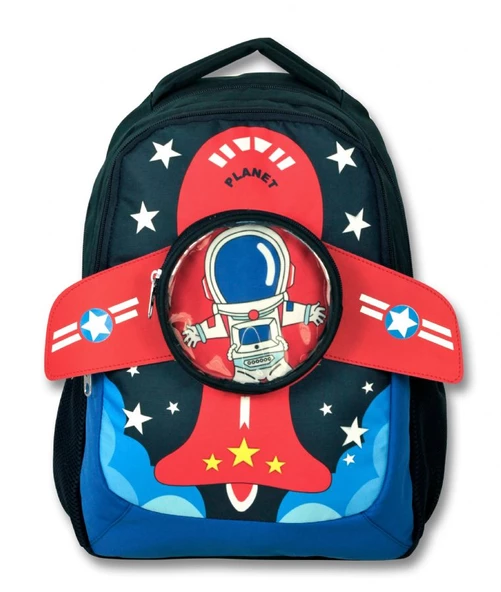 Cennec 3D Astronot Baskılı ve Kanatlı Okul Çantası Beslenme Çantası ve Kalem Çantası Seti - Lacivert - Erkek Çocuk - Resim 2