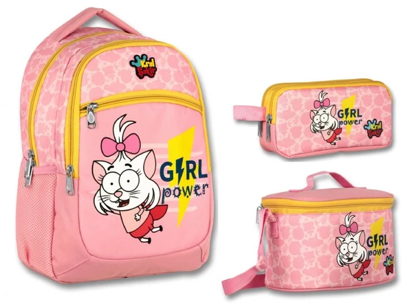Ümit Çanta Kral Şakir Pembe Girl Power Kız Çocuk Üçlü İlkokul Çanta Seti ürün görseli