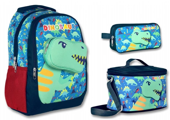 Ümit Çanta Cennec 3D Dinazor Bölmeli Üçlü Okul Çanta Seti - Yeşil - Erkek Çocuk ürün görseli