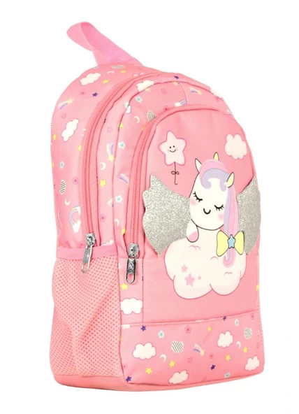 Ümit Çanta Cennec Simli Kanatlar Unicorn Kız Çocuk Pembe Anaokulu Çantası