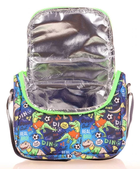 Kaukko Erkek Çocuk Isı Yalıtımlı Beslenme Çantası ve Kalemlik Seti - Yeşil Mavi Dinazor - Resim 2
