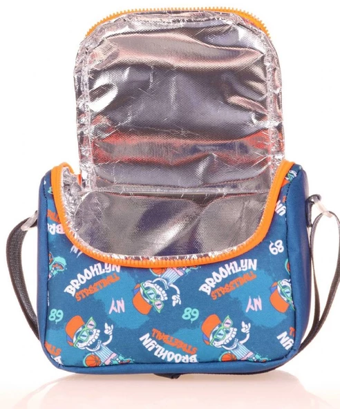 Kaukko Erkek Çocuk Isı Yalıtımlı Beslenme Çantası ve Kalemlik Seti - Mavi Turuncu Basketbol - Resim 2