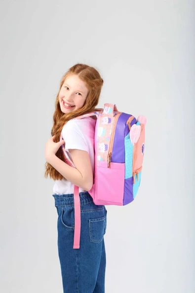 Kaukko Kids Sevimli Kedi Çok Renkli Kız Çocuk Okul Sırt Çantası - 3
