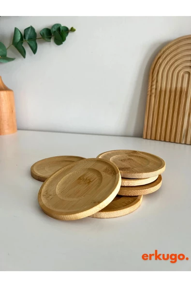 6 Adet Yuvarlak Bambu Çay Tabağı, Bardak Altlığı, Fincan Tabağı - 3