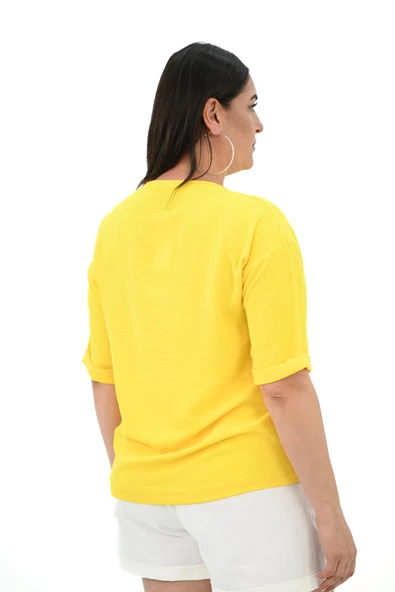 Kadın Büyük Beden Yüz Baskılı T-shirt 1788-25 - 10