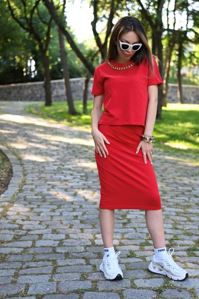 Kadın Kolye Aksesuar Detaylı İkili Etek Takım 3381 - 11