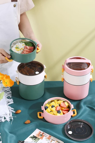 Vagonlife Bento Lunch Box Ofis-Okul İçin Yeni Nesil Sefer Tası 3 Katlı Büyük Boy Çelik FF545 - 11