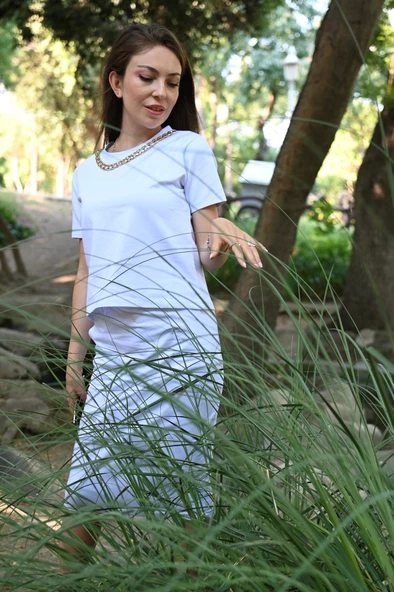 Kadın Kolye Aksesuar Detaylı İkili Etek Takım 3381 - 12