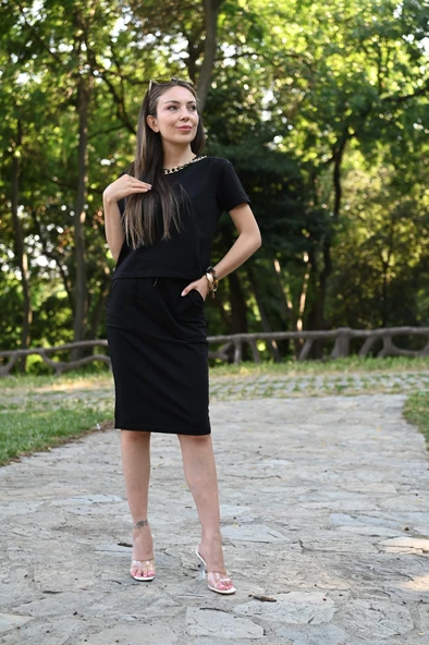 Kadın Kolye Aksesuar Detaylı İkili Etek Takım 3381 - 8