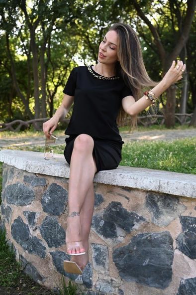 Kadın Kolye Aksesuar Detaylı İkili Etek Takım 3381 - 4