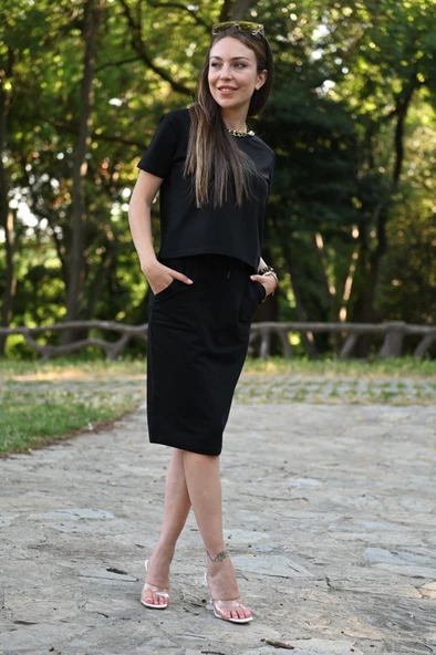 Kadın Kolye Aksesuar Detaylı İkili Etek Takım 3381 - 6