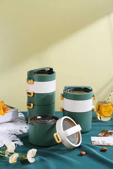 Vagonlife Bento Lunch Box Ofis-Okul İçin Yeni Nesil Sefer Tası 3 Katlı Büyük Boy Çelik FF545 - 9