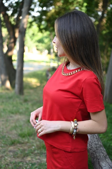 Kadın Kolye Aksesuar Detaylı İkili Etek Takım 3381 - 9