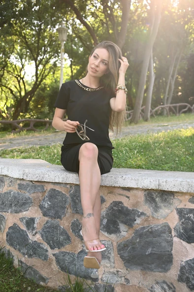 Kadın Kolye Aksesuar Detaylı İkili Etek Takım 3381 - 5