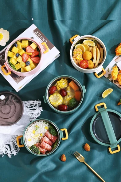 Vagonlife Bento Lunch Box Ofis-Okul İçin Yeni Nesil Sefer Tası 3 Katlı Büyük Boy Çelik FF545 - 7
