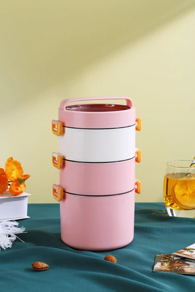 Vagonlife Bento Lunch Box Ofis-Okul İçin Yeni Nesil Sefer Tası 3 Katlı Büyük Boy Çelik FF545 - 2