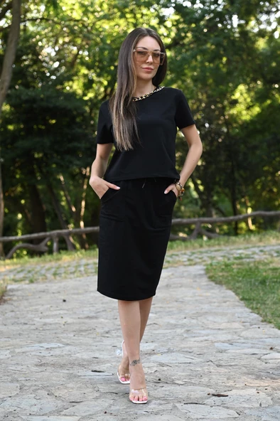 Kadın Kolye Aksesuar Detaylı İkili Etek Takım 3381 - 7