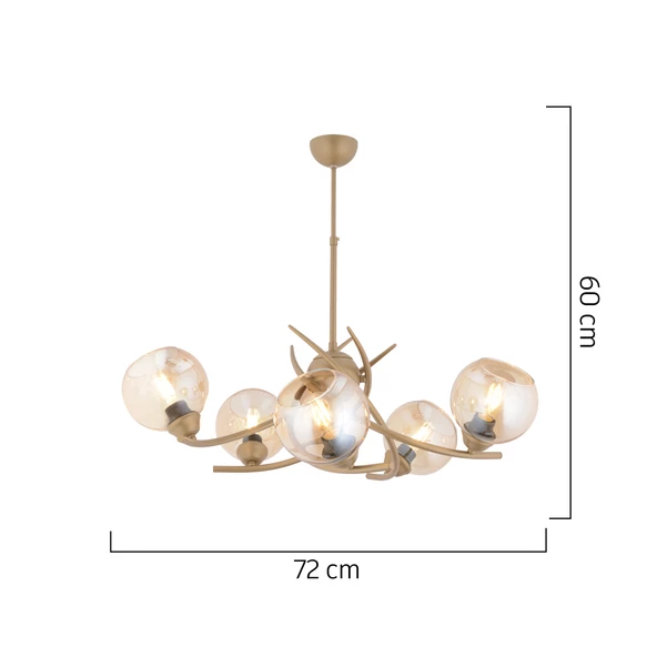Apliqa Pireal 5'li Yuvarlak Eskitme Bal Camlı Modern Oturma Odası Salon Avize - 5