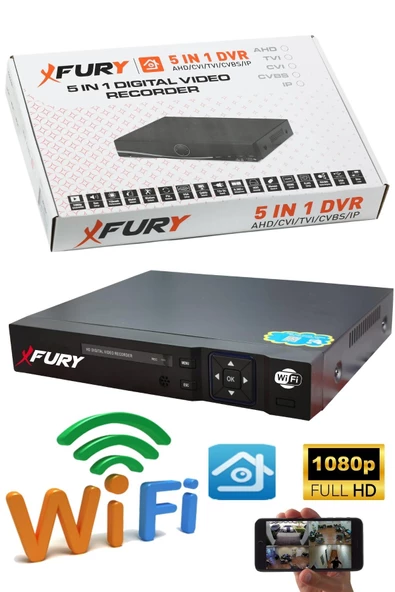FURY 5 Kamera 1080P Görüntü Gece Renkli Full Hd 4xUltra Led Gece Renkli Güvenlik Kamera Seti 1TB - 3