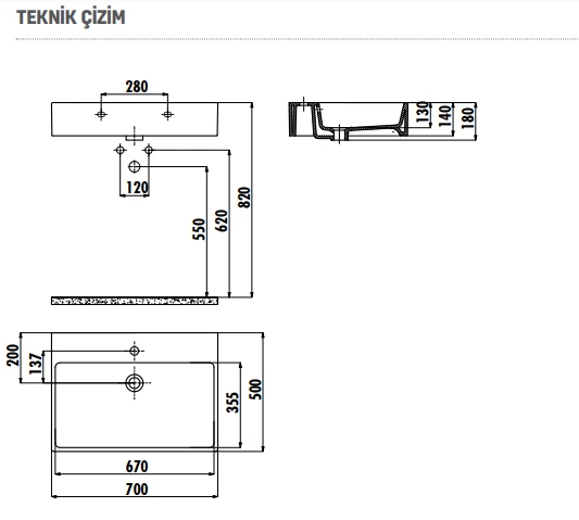 Creavit NX270 TEZGAH ÜSTÜ 50x70 DÜZ KARE LAVABO - 2
