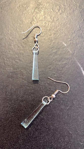 Parlak Mint Yeşili Renkli Gümüş Aksesuarlı Çubuk Şekilli Sallantılı El Yapımı Epoksi Küpe Hediyelık - 4