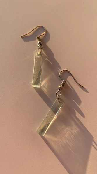 Parlak Mint Yeşili Renkli Gümüş Aksesuarlı Çubuk Şekilli Sallantılı El Yapımı Epoksi Küpe Hediyelık - 2