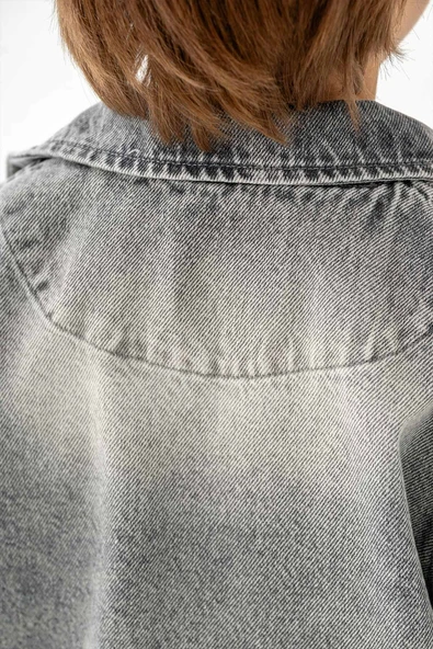 Çift Cepli Fermuarlı Göğüs Cepli Erkek Çocuk Kot Ceket - Resim 3