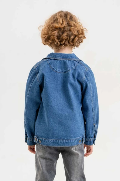 Çift Cepli Fermuarlı Göğüs Cepli Erkek Çocuk Kot Ceket - 2