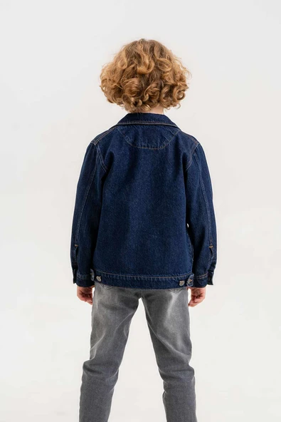 Çift Cepli Fermuarlı Göğüs Cepli Erkek Çocuk Kot Ceket ürün görseli