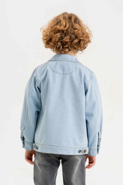 Çift Cepli Fermuarlı Göğüs Cepli Erkek Çocuk Kot Ceket - 6