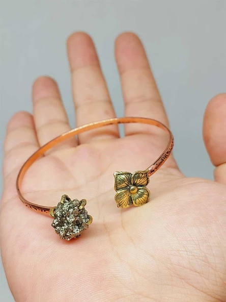 Pirit Taşı Çiçek Motifli Bakır Bileklik (52496) - Resim 3
