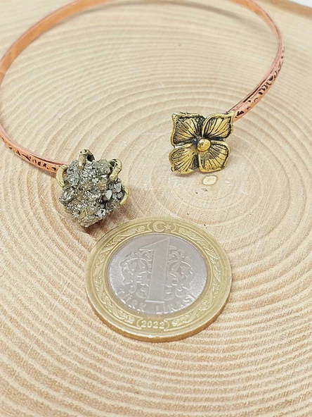 Pirit Taşı Çiçek Motifli Bakır Bileklik (52496) - Resim 2