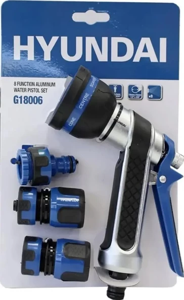 Hyundai G18006 Su Tabancası 8 Fonksiyonlu Alüminyum Adaptör Setli