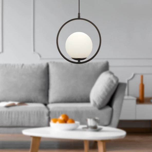 Apliqa Luis Tekli Siyah Sarkıt Beyaz Camlı Modern Sarkıt Mutfak Salon Sarkıt Avize - 2