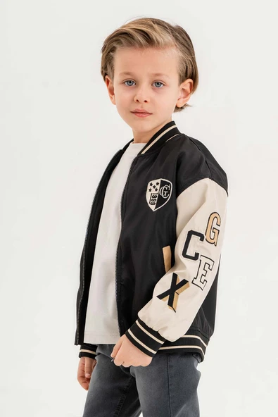 Gold Class Nakışlı Çift Cepli Su Geçirmez Kolej Erkek Çocuk Ceket - Resim 7