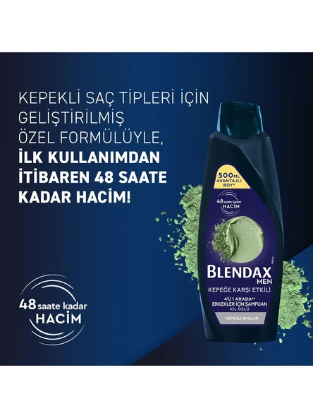 Blendax Men Kepeğe Karşı Etkili 4 ü 1  Arada Erkekler İçin Şampuan Kil Özlü 500 ml - 6