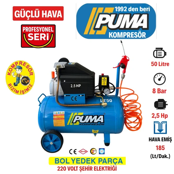 Puma PZ2502/50-2.5M 50 lt Pistonlu Yağlı Kompresör ürün görseli 1