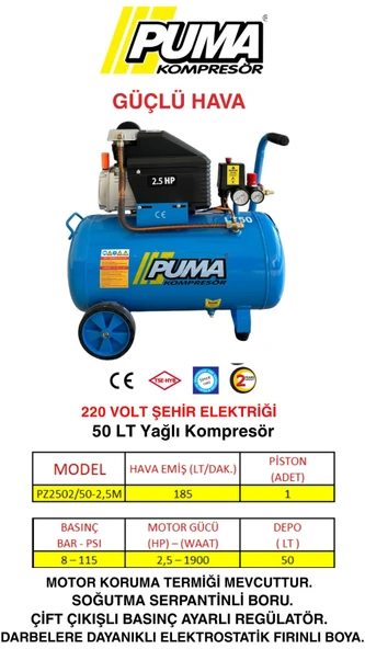 PUMA 50 lt Hava kompresörü (2,5 HP)