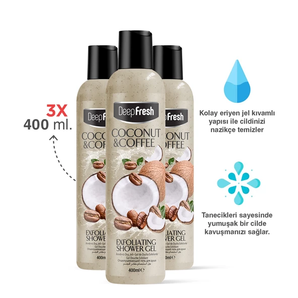 Deep Fresh Arındırıcı Duş Jeli Hindistan Cevizi ve Kahve 3 x 400 ml - 2