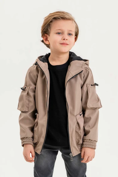 Çift Cepli Kapüşonlu Astarlı Su Geçirmez Erkek Çocuk Ceket - 2