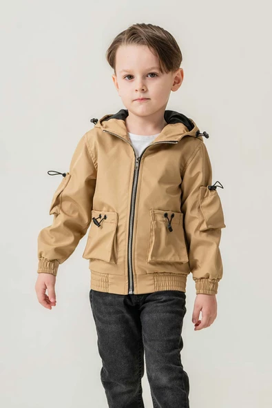 Çift Cepli Kapüşonlu Astarlı Su Geçirmez Erkek Çocuk Ceket - 5