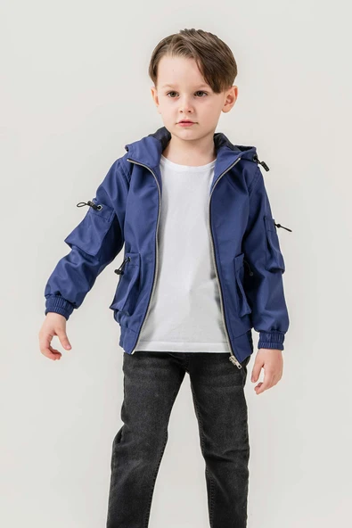 Çift Cepli Kapüşonlu Astarlı Su Geçirmez Erkek Çocuk Ceket ürün görseli 1